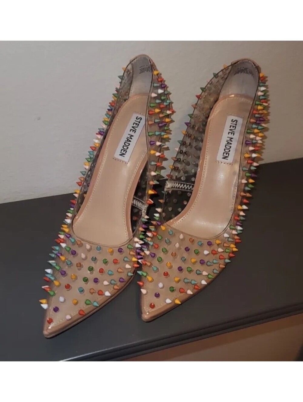 STEVE MADDEN VALA MULTI COLOR SPIKES SHEER HEELS PUMPS SIZE 9